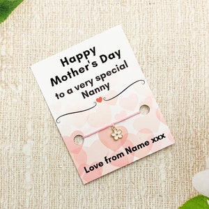 Carte de fête des mères pour nounou, bracelet de voeux pour la fête des mères, cadeau personnalisé de petite-fille pour la fête des mères, cadeau de fête des mères pour grand-mère,