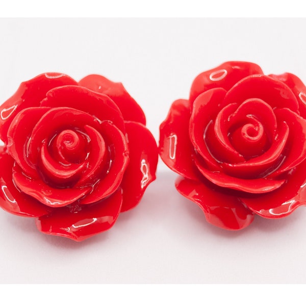 Red rose earrings for non pierced ears, Rose clip on earrings, Mothers day gift from daughter, Wife valentines day gift from husband