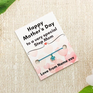 Bonus Mama Muttertagskarte, Wunscharmband für Stiefmutter, Stiefmutter Muttertagsgeschenk von Kindern, personalisiertes Muttertagsgeschenk von Stieftochter