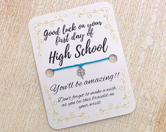 First day of high school wish bracelet, Good luck at high school bracelet, Starting high school gift for girls, Going to high school gift