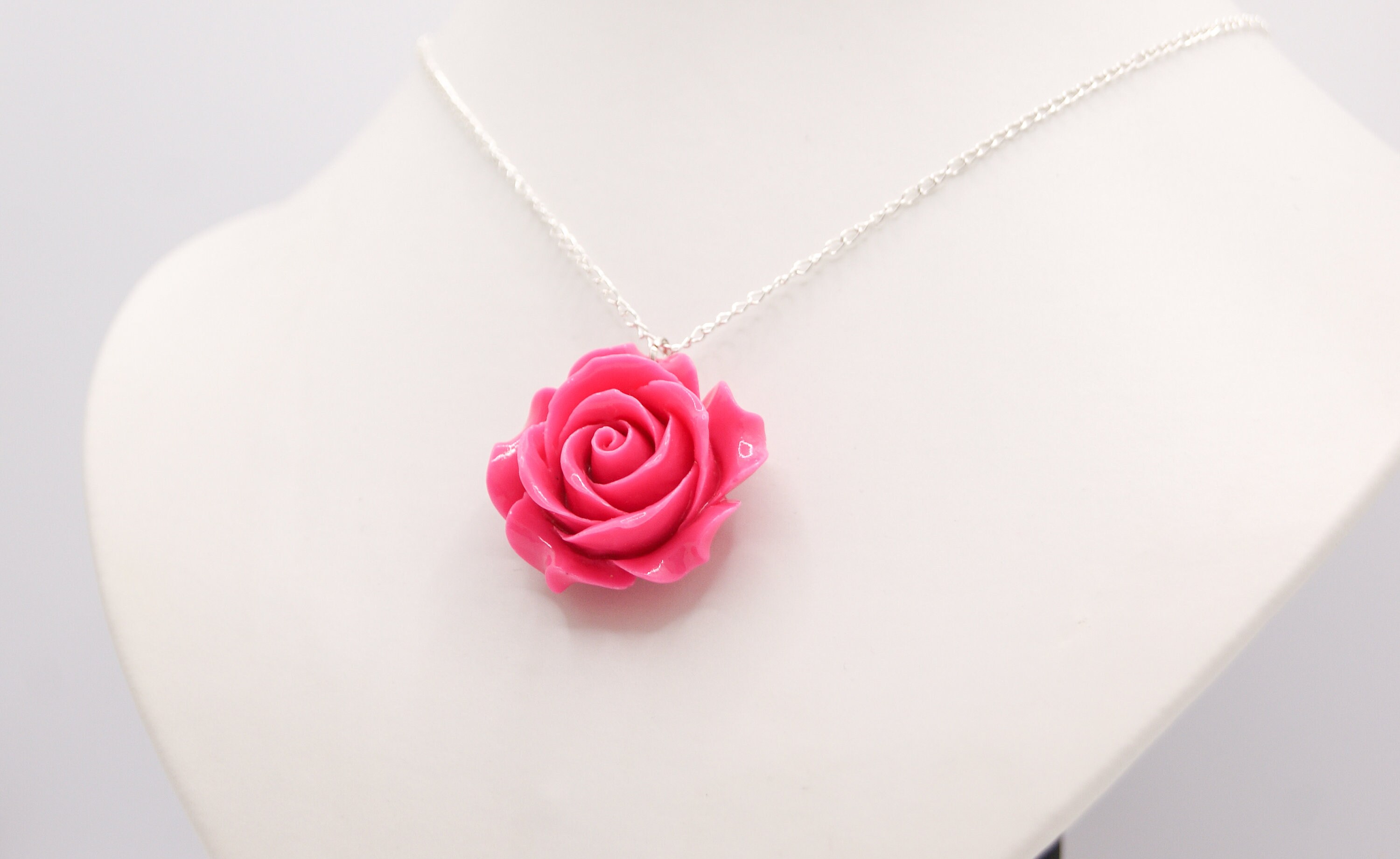 Pink Rose Necklace Silver Flower Necklace for Women Etsy