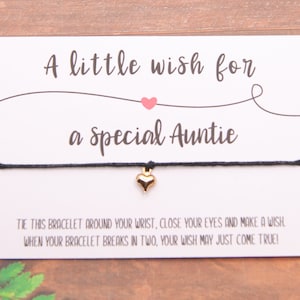 Auntie wish bracelet heart string bracelet, Special auntie gift from niece, Unique gifts for auntie Christmas gifts, Auntie birthday gift