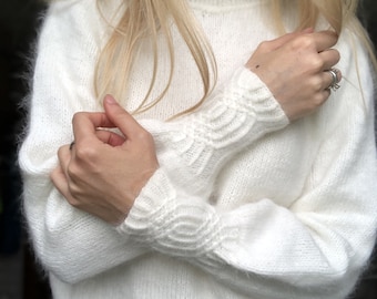 white fuzzy sweatshirt