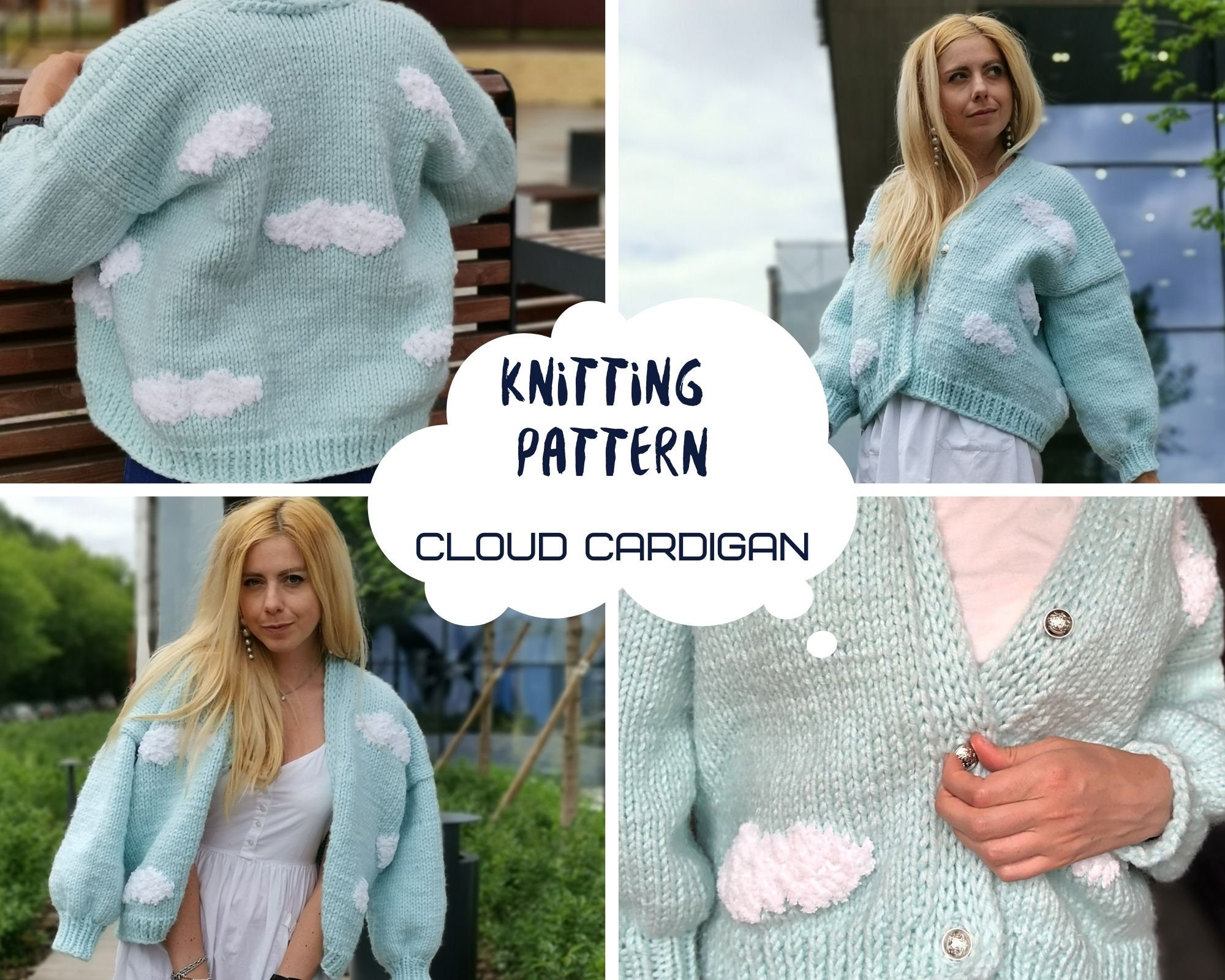 KNITTING PATTERN Cloud Cardigan Blue Sky and White Clouds Etsy