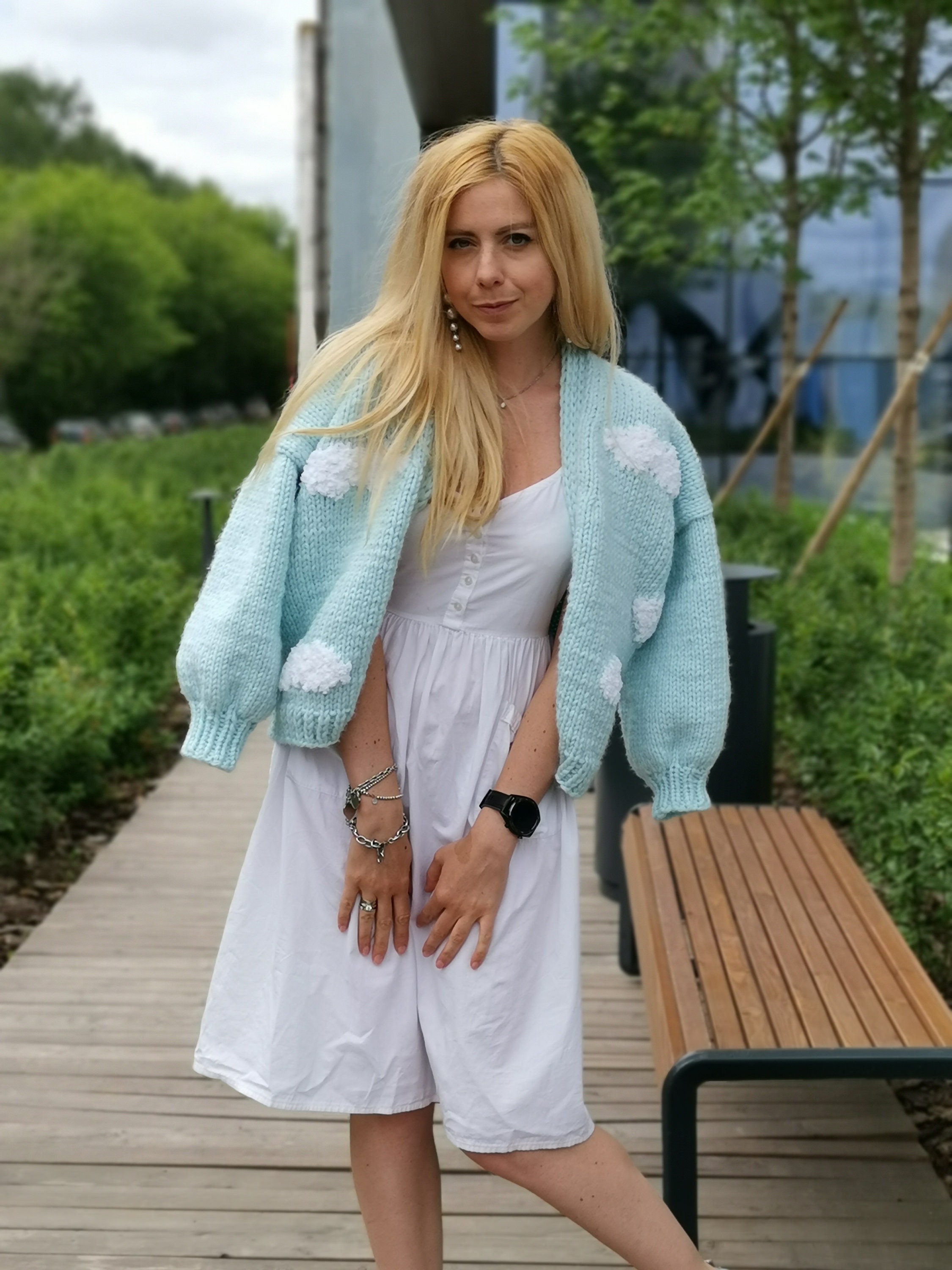 KNITTING PATTERN Cloud Cardigan Blue Sky and White Clouds Etsy