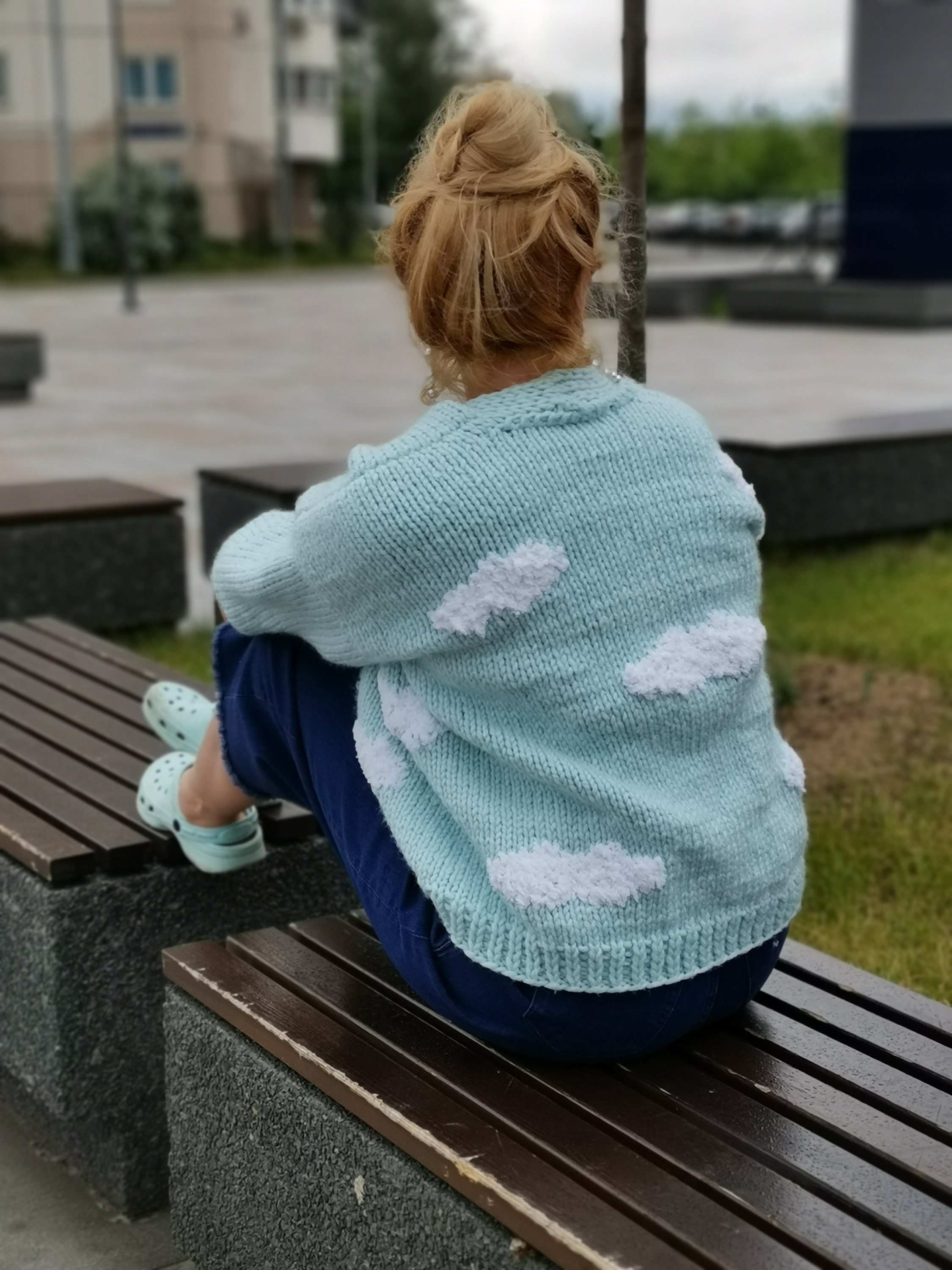 KNITTING PATTERN Cloud Cardigan Blue Sky and White Clouds Etsy