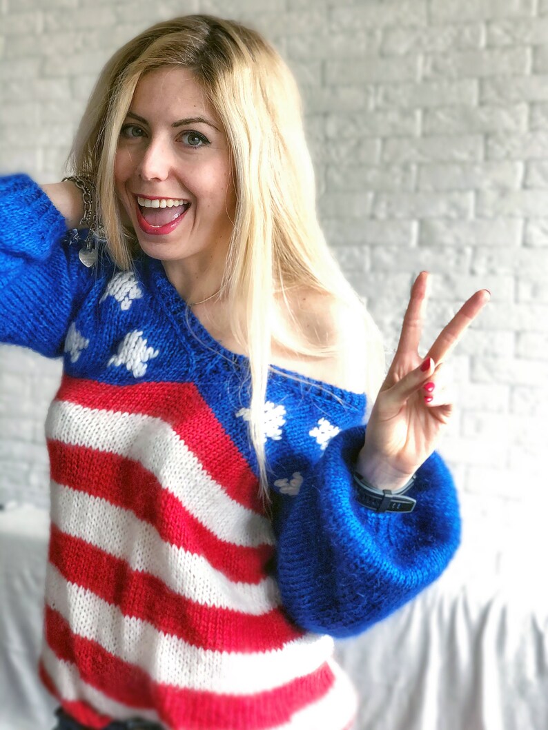 American Flag Knitted Sweater Women/ Patriotic Mohair Sweater Etsy
