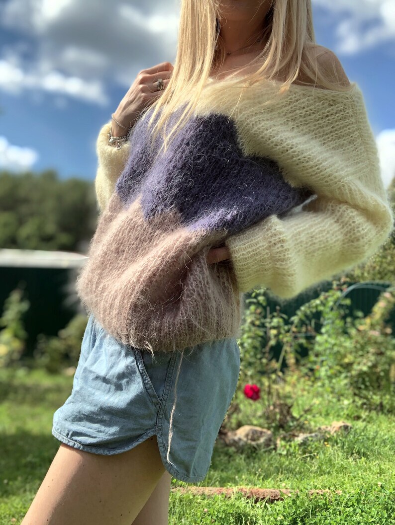 Color block mohair sweater Mohair pullover Chunky sweater Etsy