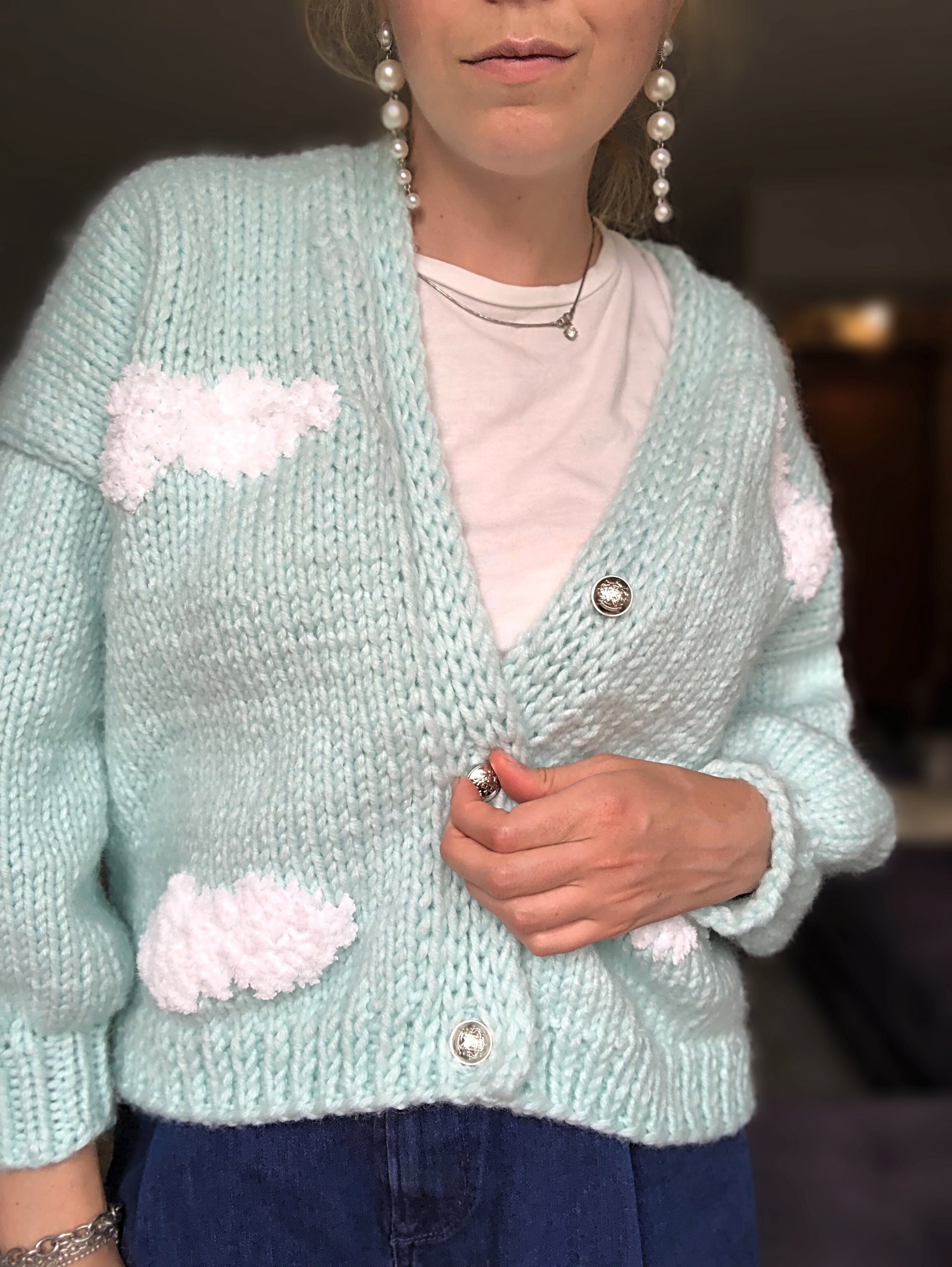 KNITTING PATTERN Cloud Cardigan Blue Sky and White Clouds Etsy