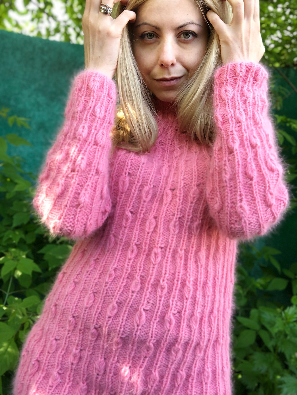 Pink angora sweater Soft knitted angora rabbit pullover | Etsy