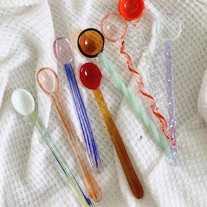 Handmade Glass Lollipop Spoon (15-16cm), Tea Spoon, Coffee Spoon, Ice Cream Spoon, Dessert Spoon, Glassware, Stirrer