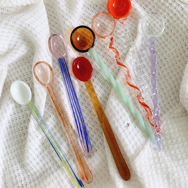 Handmade Glass Lollipop Spoon (15-16cm), Tea Spoon, Coffee Spoon, Ice Cream Spoon, Dessert Spoon, Glassware, Stirrer