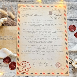 Carta A4 personalizada de Papá Noel para niños, caja de Nochebuena de diciembre que incluye sello de cera y sobre