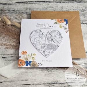Carte de localisation personnalisée de n'importe où avec une date, faire-part de fiançailles de mariage de mariage d'anniversaire de couple, cachet de cire d'automne orange brûlé naturel