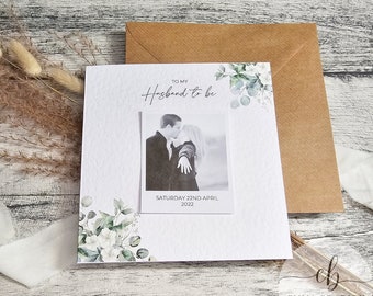 Personalised Photo Polaroid with Date Couple Wedding Engagement Anniversary, Greenery Eucalyptus, Neutral with optional Wax Seal