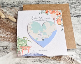 Personalised Location Map Japan China Bamboo with Date Couple Wedding Engagement Anniversary, Greenery Eucalyptus, with optional Wax Seal