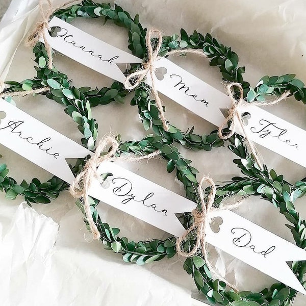Easter, Wedding, Party, Christmas, Dinner Celebration, Family, Greenery, Personalised Name Place Setting Card Wreath Delicate All Occasions