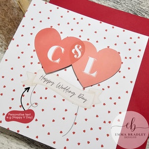 Globos 3D con iniciales para aniversario, boda, compromiso y San Valentín con sobre rojo, rosa o marrón y sello de cera opcional