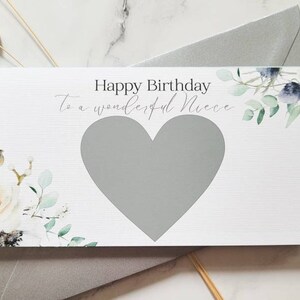 Carte parfaite de format de bon avec cœur à gratter, tout message secret caché, carte surprise avec enveloppe, Noël, anniversaire, anniversaire