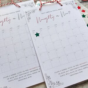 Gráfico personalizado de diciembre de comportamiento de recompensa travieso o agradable A5 para niños, Papá Noel de Navidad, pegatinas incluidas