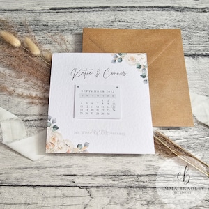 Personalisierter 3D Kalender mit Datum Paar Name Nachname Hochzeit Verlobung Jahrestag Einladung, Greenery Eukalyptus, Neutrales Wachs Siegel