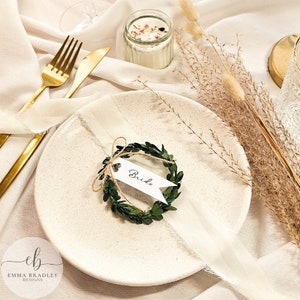 Pâques, mariage, fête, Noël, dîner de fête, famille, verdure, nom personnalisé couvert pour carte couronne délicat toutes les occasions