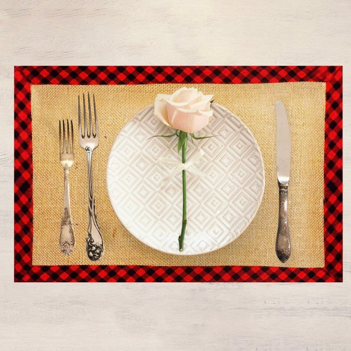 Buffalo Checks Burlap jute Placemats set of 4 plaid Rustic Etsy
