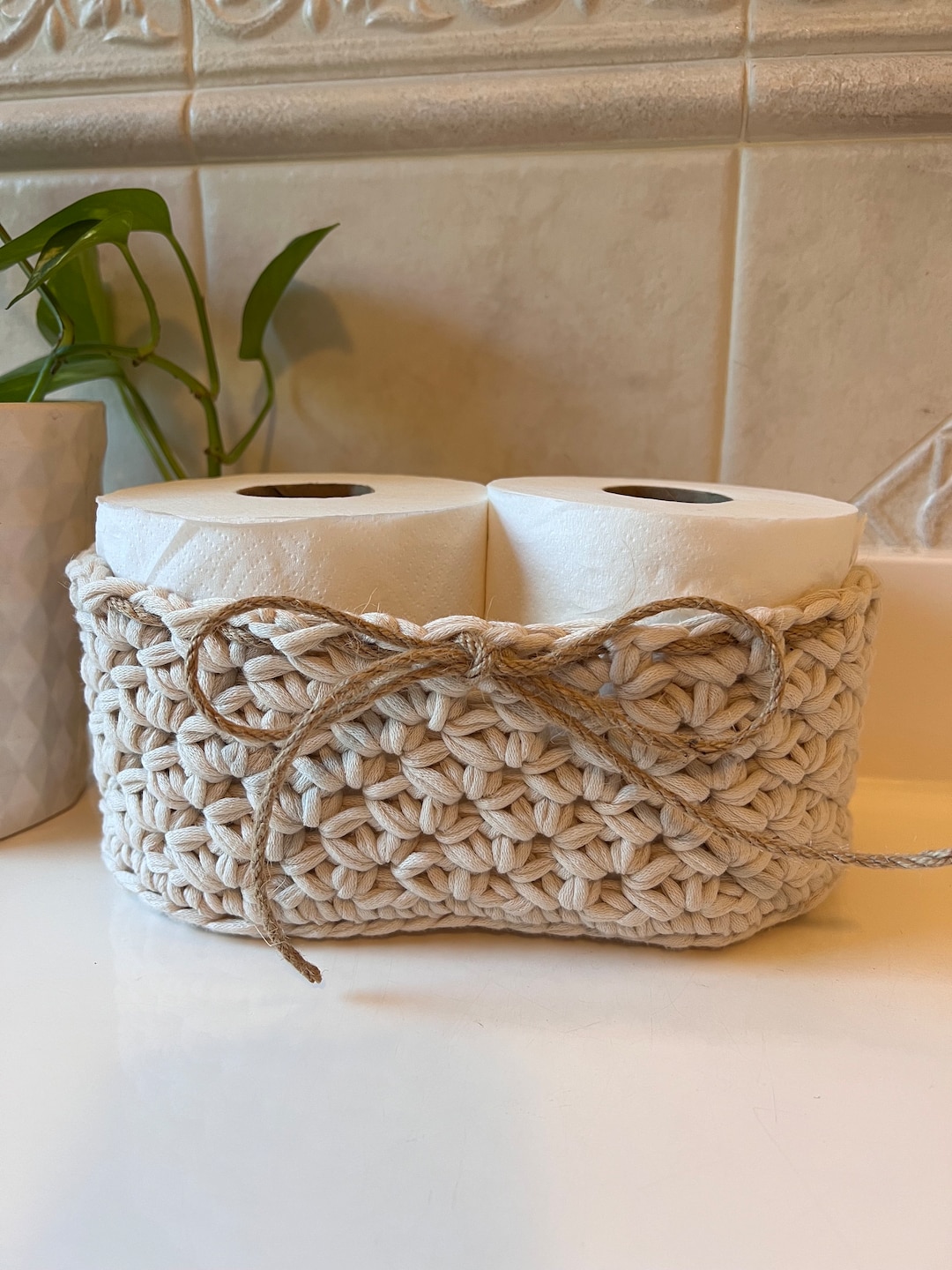 Handmade Crocheted 2 Roll Toilet Paper Basket Holder Beige Etsy