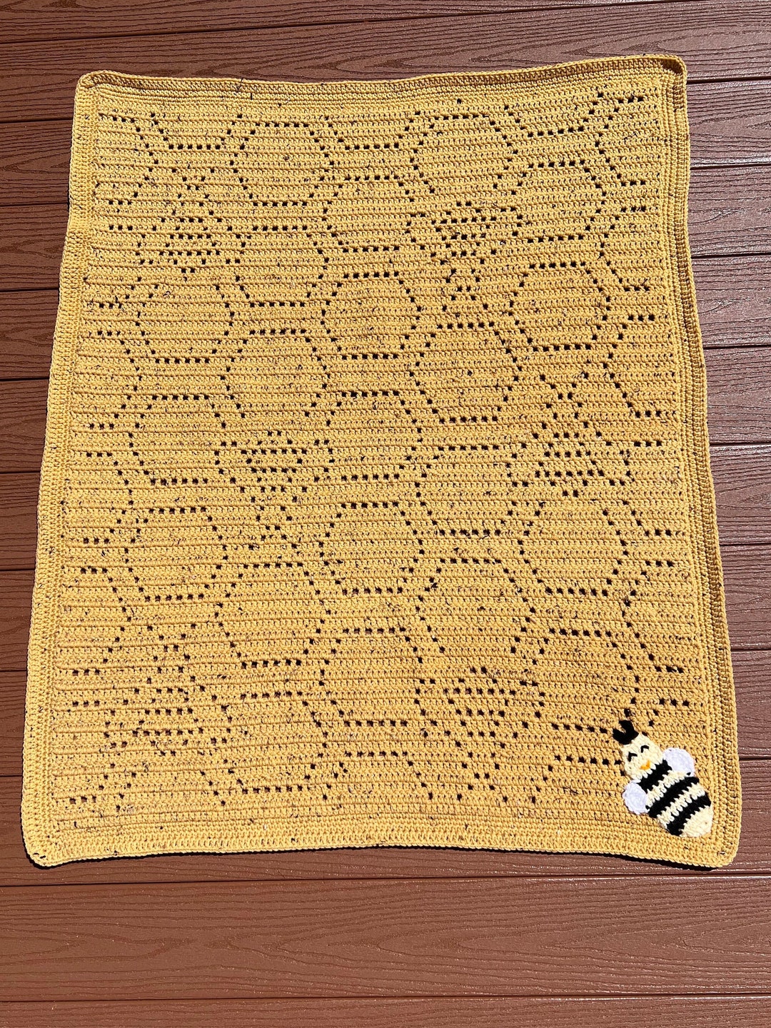 Handmade Crocheted Baby Toddler Blanket Honey Bee Hives 46 X 36 Inches ...