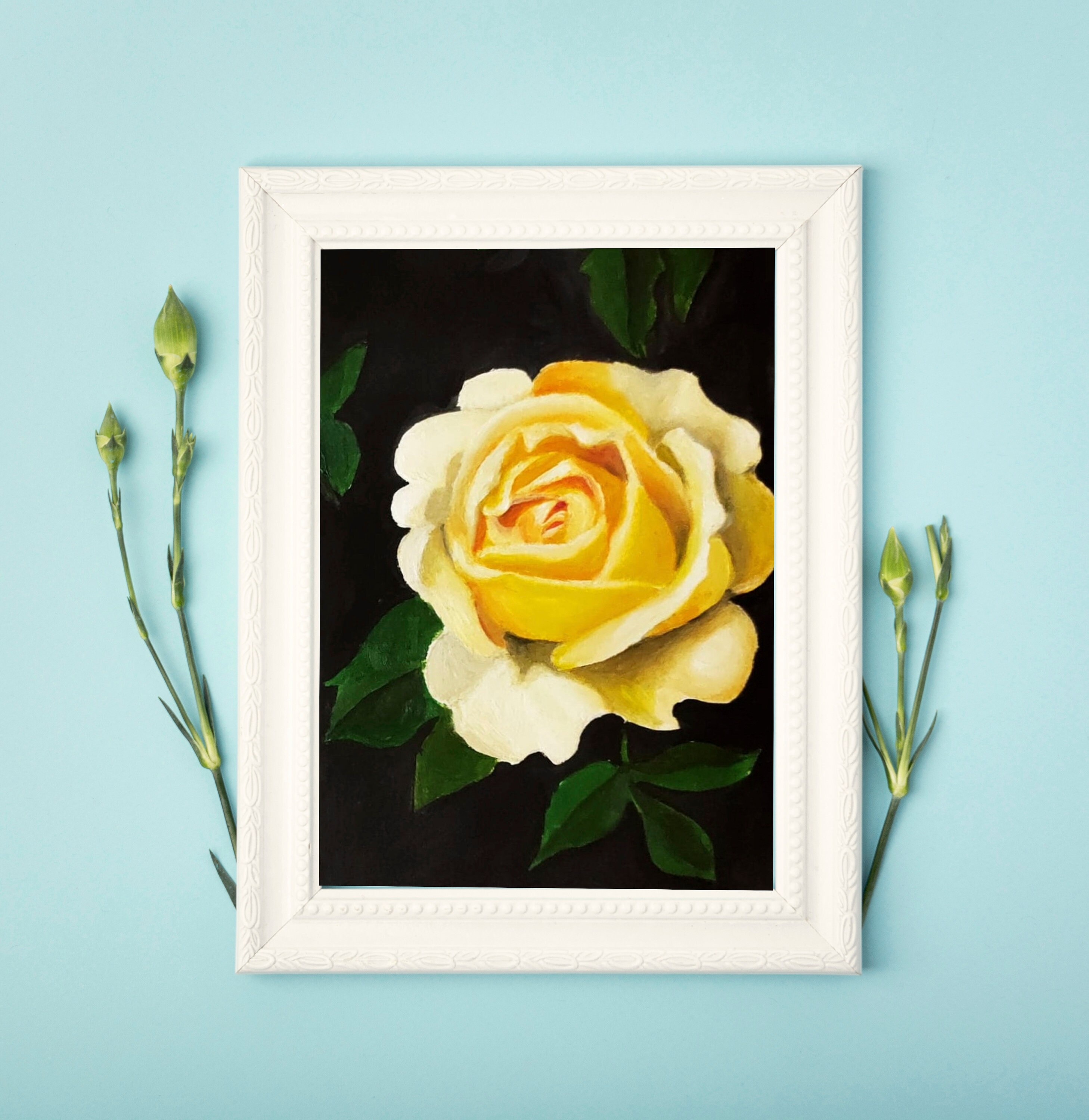 Peinture Jaune de Rose, 8x6 Pouces, Peinture Originale à L'huile, Cadeau Soi, Petite Jaune, Art Flor