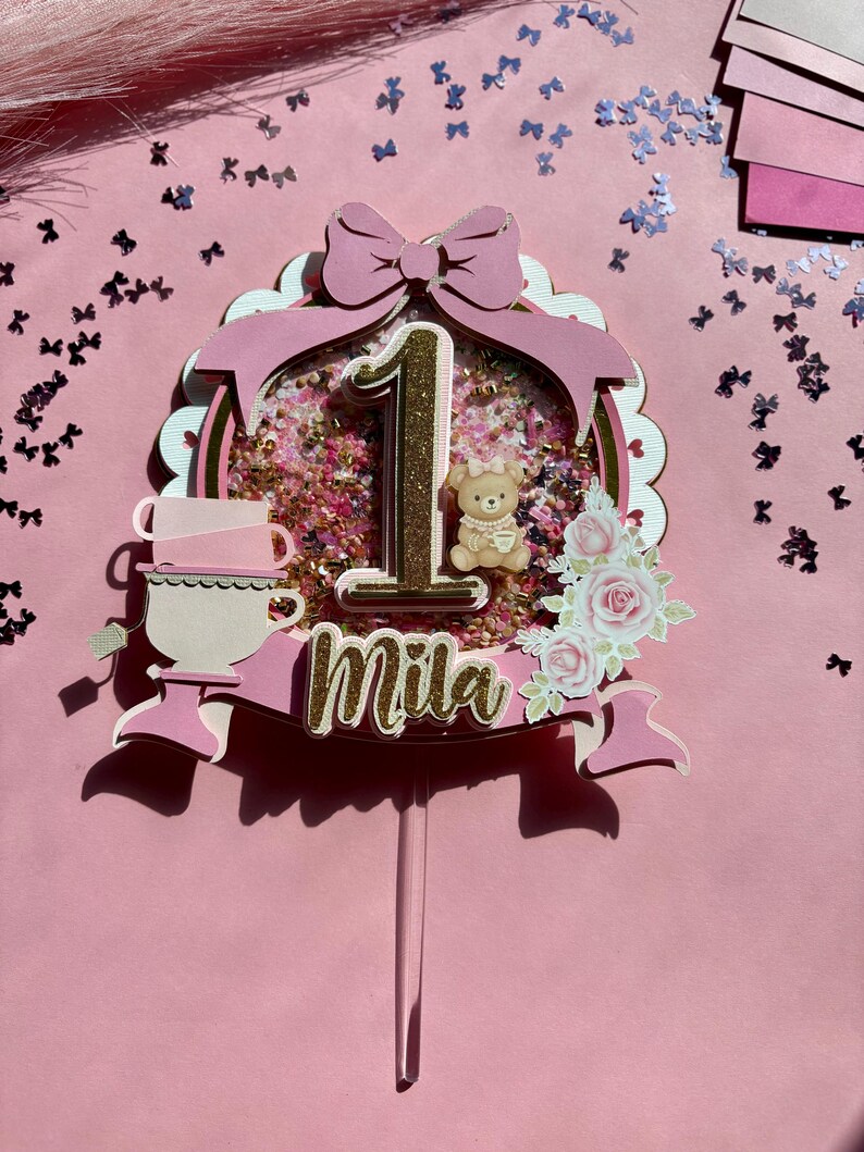 Teddy Bear Cake Topper | Tea Cup Party | Birthday Topper | Pink Teddy ...