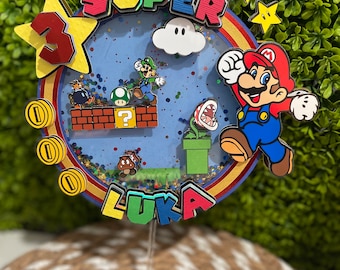 Mario Cake Topper Shaker with Lights | Super Topper Birthday Party | Video Games Topper