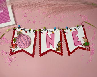 Grinchmas Milestone Banner | the Grinch Birthday Banner | First Birthday | Pink Christmas | Blue Christmas | High Chair Banner
