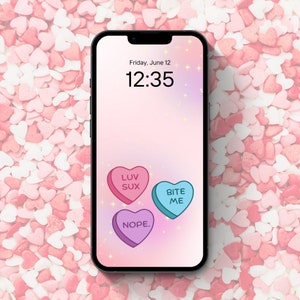 Anti Valentine iPhone Samsung Pixel Screensaver Wallpaper, Galentine Candy Heart Background Valentine&#39;s Day background instant download