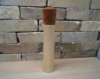 Large pepper mill made of maple and burl wood