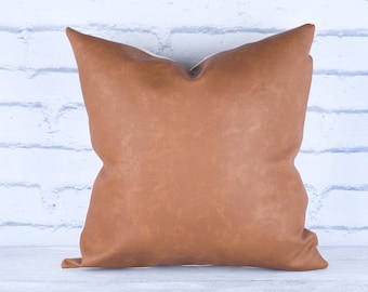 Faux leather pillow | Etsy Tan Suede Pillow Brown Leather