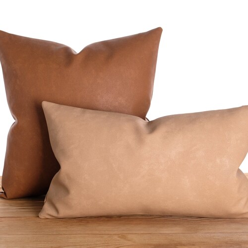 Camel Faux Leather Accent Dark Gray Lumbar Throw Pillow Etsy