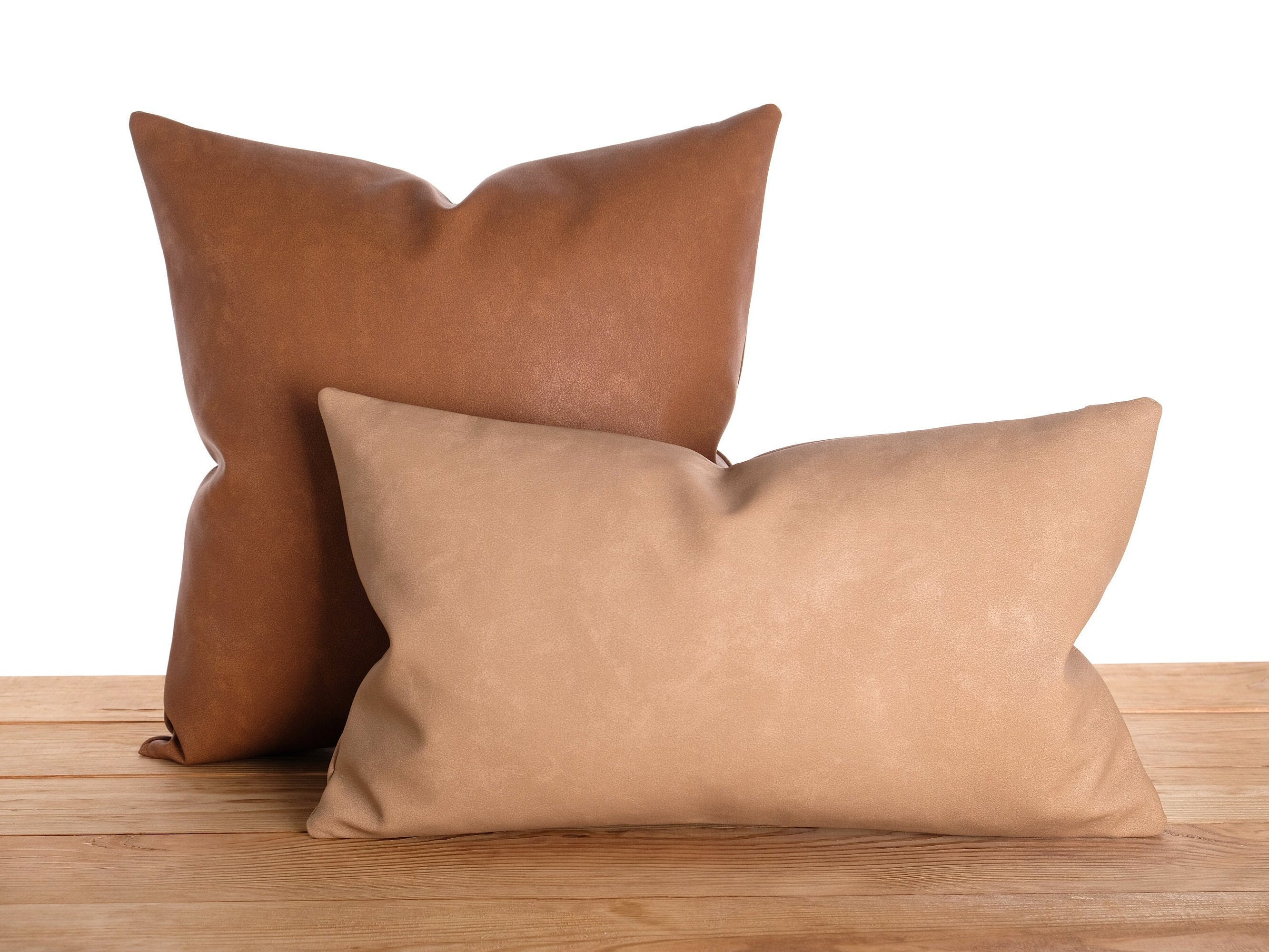 Faux leather pillow covers Cognac brown cushion Camel Etsy