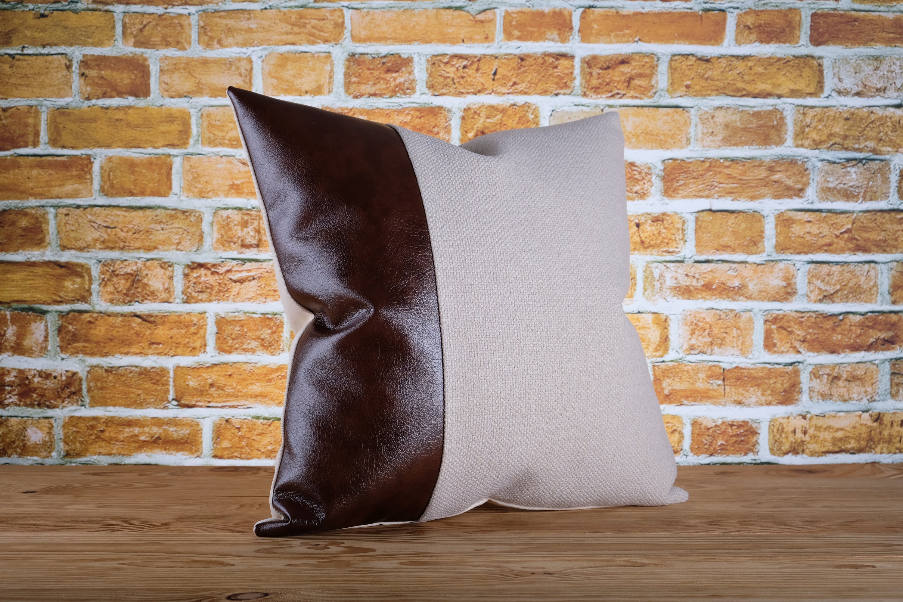 Faux leather color block pillow cover Dark brown and beige Etsy