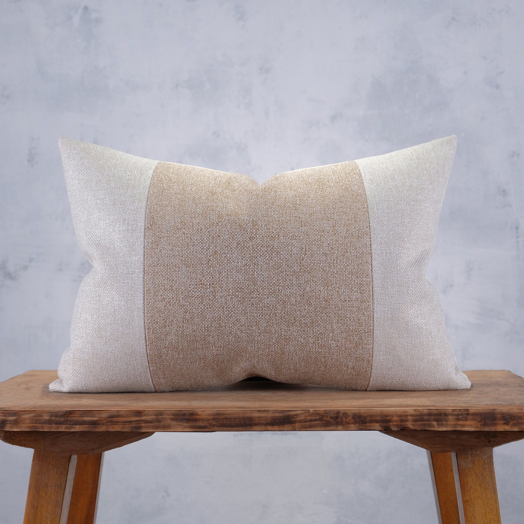 Tay Solid Beige Linen Throw Pillow for Modern Farmhouse Decor