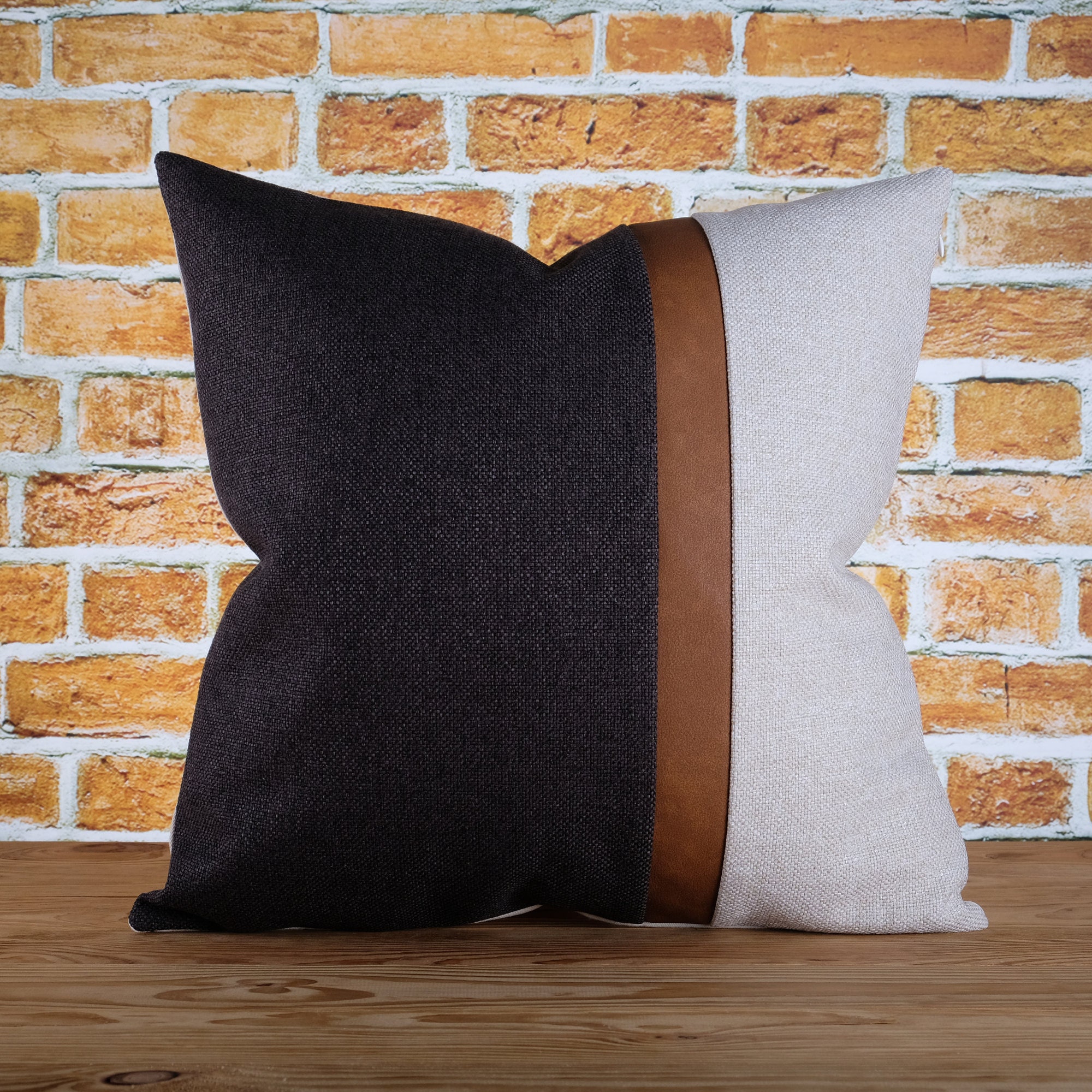 Faux Leather Accent Textured Color Block Throw Pillow Covers Etsy
