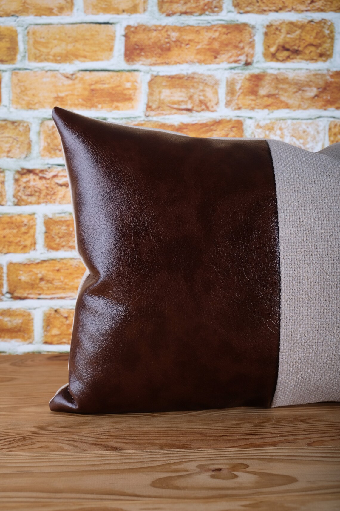 Dark brown faux leather lumbar pillow cover textured fabric Etsy