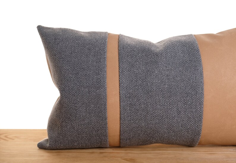 Camel Faux Leather Accent Dark Gray Lumbar Throw Pillow - Etsy