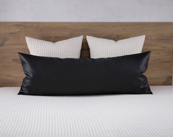Black Faux Leather Lumbar Pillow Cover: Oversized Bolster Case