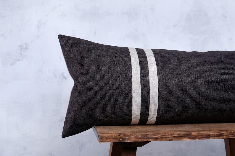 Large Charcoal Black Lumbar Pillow Cover Extra Long Striped Etsy