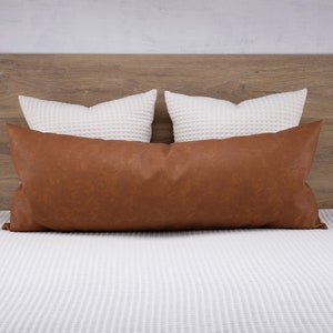 Cognac Faux Leather Headboard Lumbar Throw Pillow Cover Brown Extra Long Cushion Covers Oversized Large Bolster Body Pillows Cases