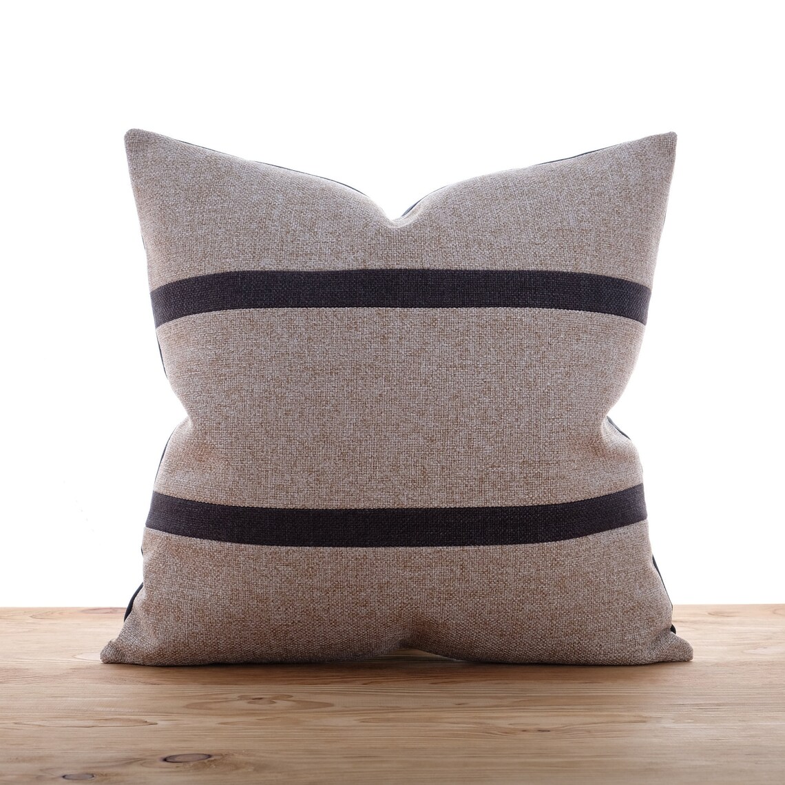 Woven stripe pillow case Charcoal stripes Tan textured Etsy