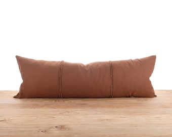 Extra Long Lumbar Pillow Cover: Brown Bohemian Fringe Cushion Case