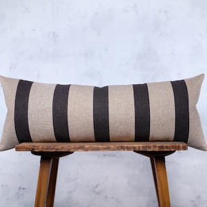 Extra Long Japandi Headboard Lumbar Pillow Cover Oversized Pillows Covers Quilted Striped Cushion Case Tan Brown Charcoal