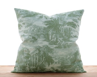 Green Toile Pillow Cover Euro Pillow Shams Large Throw Pillows Covers ALL SIZES